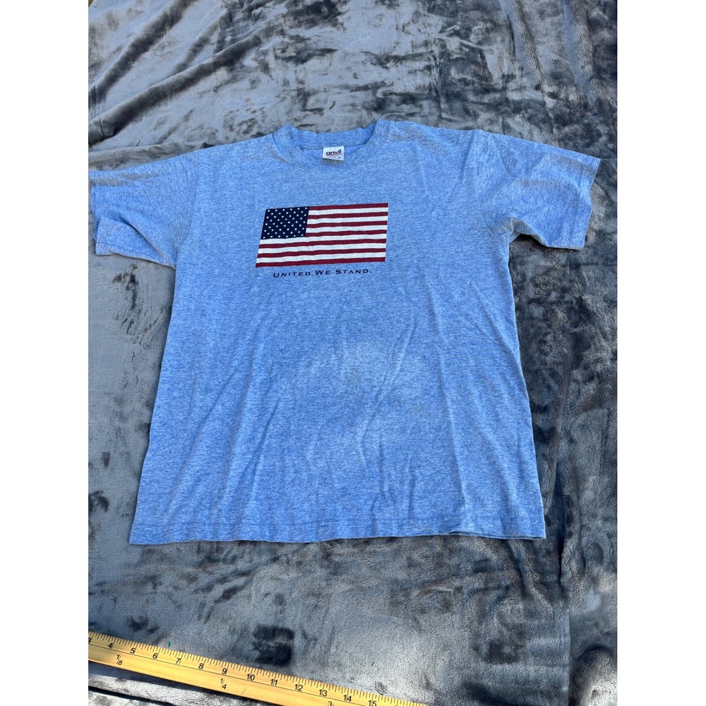 Vintage Anvil United We Stand American Flag T-Shirt Blue Heather Medium Mens
